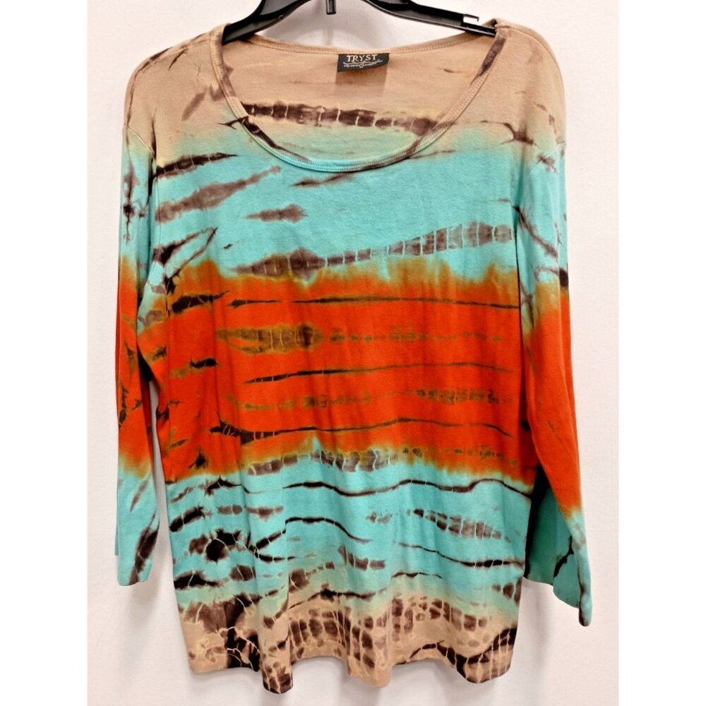 TRYST Hippie Grunge Artsy Top Womens Size XL Multi Tie Dye 3/4 Sleeve Casual
